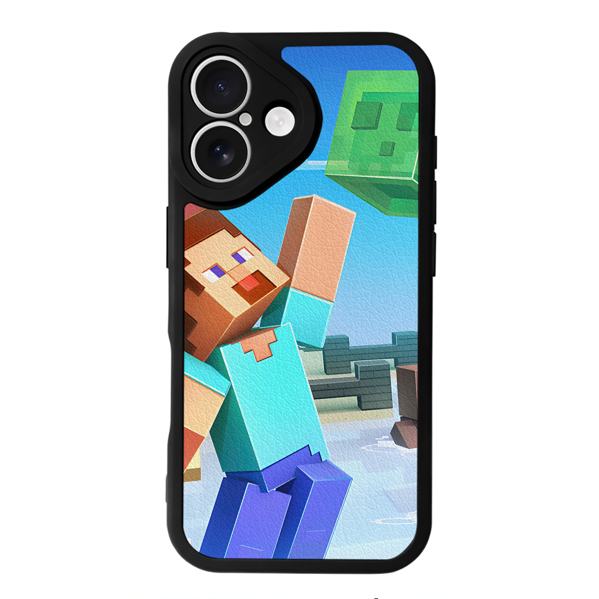 （画像用） マインクラフト ブロックの世界 Minecraft MC Block world 【iPhone 16シリーズ対応】シリコンスマホケース（レザー調） 材質：シリコン